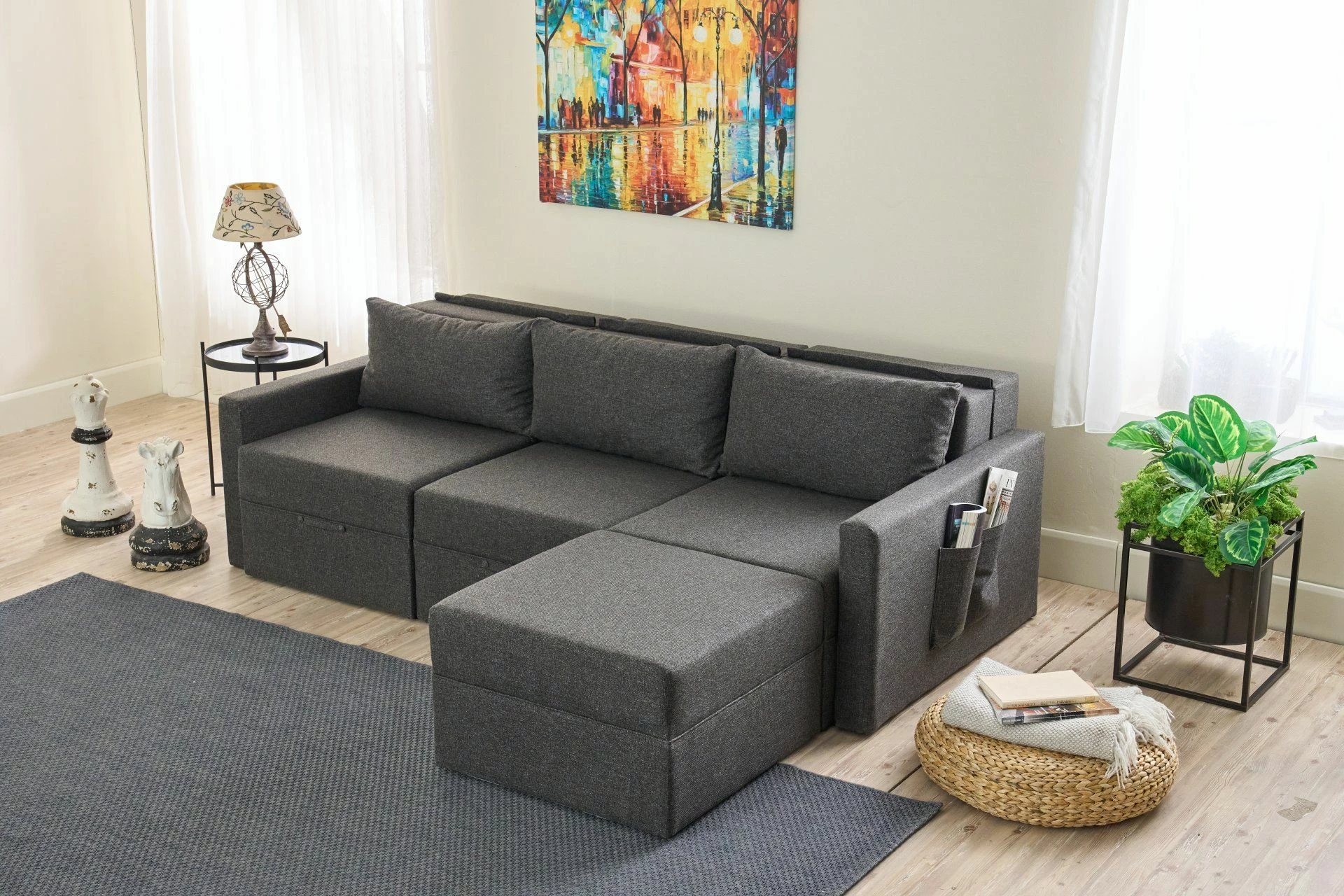 Kënd-sofë krevati Atelier del Sofa, Saros, ngjyrë antracit