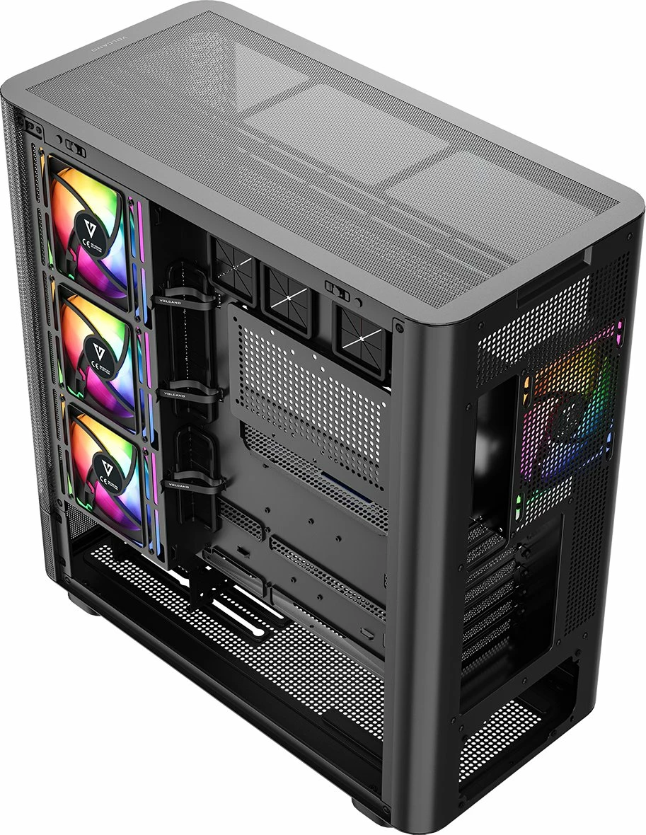 Kasë Modecom Volcano AQ400 ARGB (MC-A-AQ400-4FA-B) Midi Tower ATX/mATX/ITX, ekran LCD, 4x120mm ARGB, USB-C, e zezë