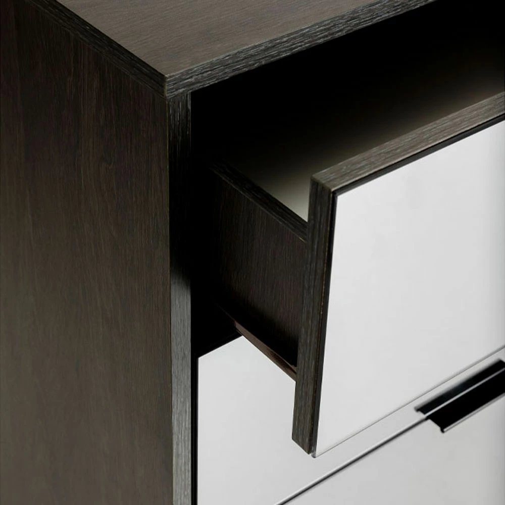 Komodë Specchio me 6 sirtarë, ngjyrë lis i zi, pasqyrë, 120x39x80