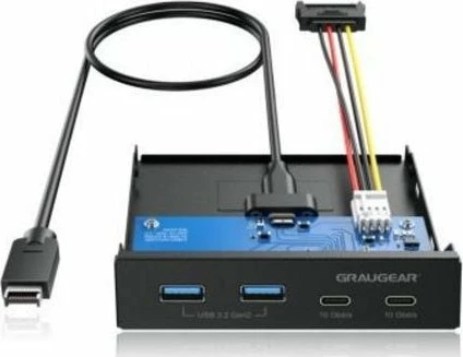 Panel USB hub i përparmë Graugear GG 18045 (G-MP02), USB 3.2 Gen 2, 4 porta (2x USB-A + 2x USB-C), 3.5\" bay, i zi