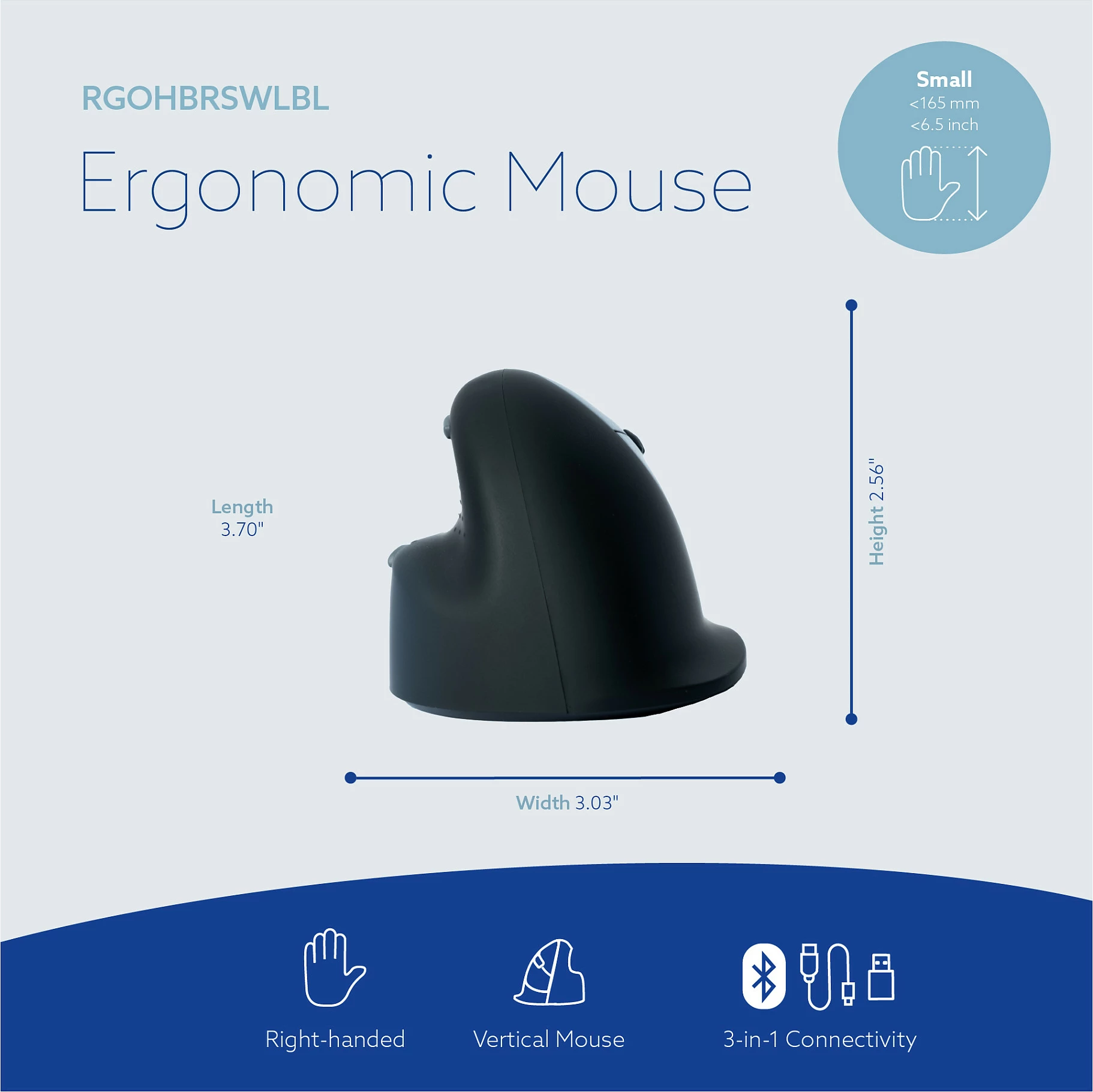 Maus ergonomik R-GO HE Break, vertikal, Bluetooth, 2400 DPI, i vogël (për dorë 