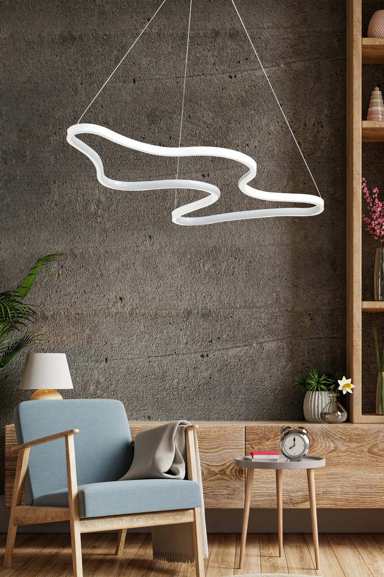 Llambë varëse Opviq, dizajn artistik, trup i bardhë, dritë e bardhë