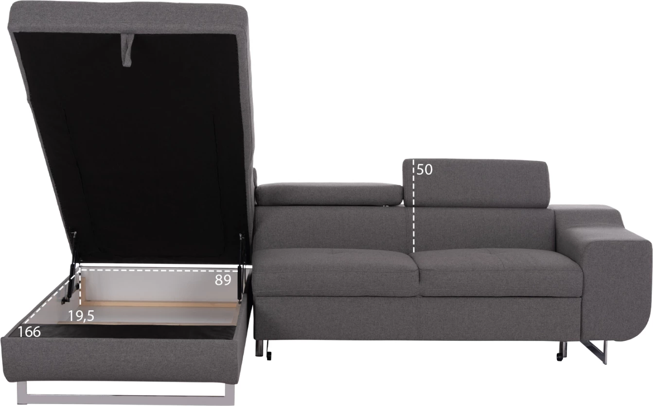 Kënd-sofë me hapësirë për depo, Encore FH3301.01L, material gri, 285x205x90cm