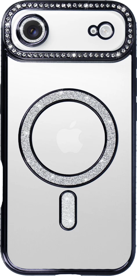 Mbështjellës silikoni MagSafe ONASI 23888 për iPhone 17 Air, transparent i zi me glitter
