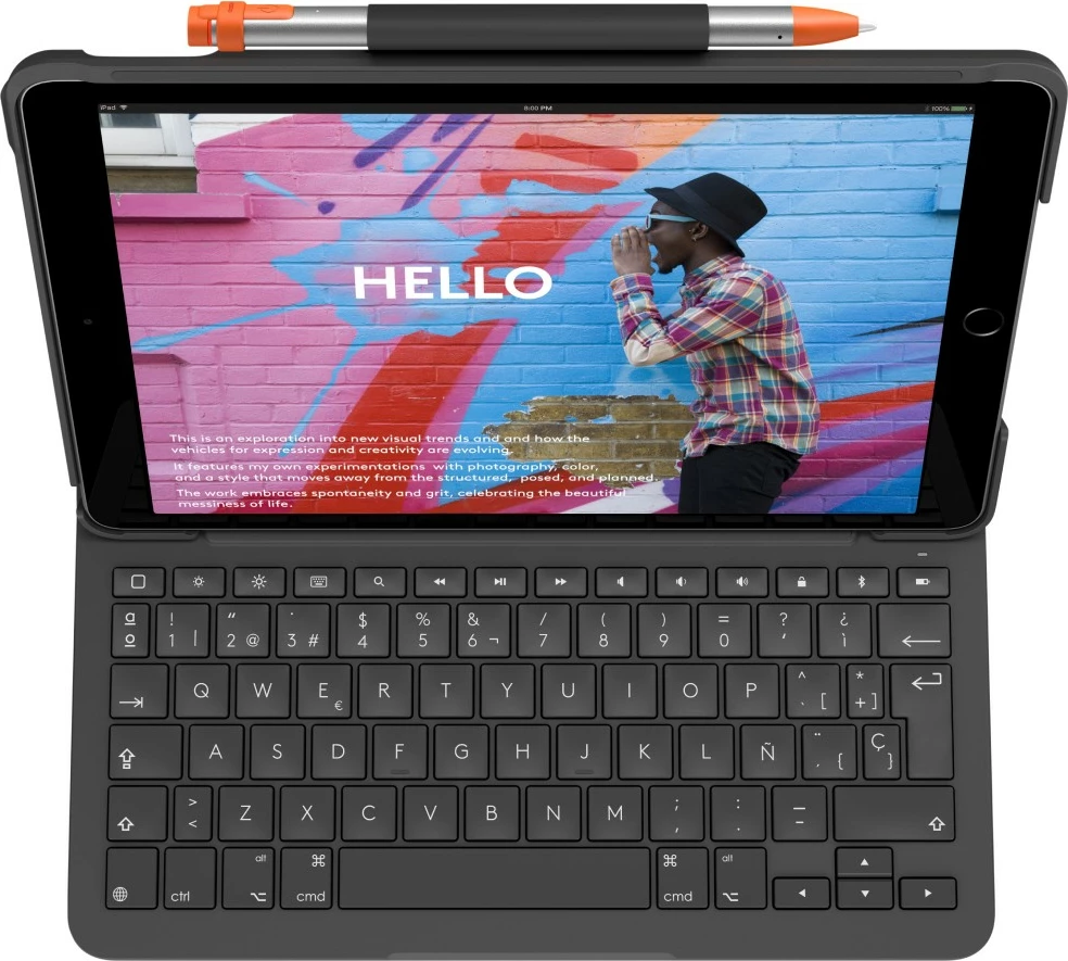 Tastierë me kasë Logitech Slim Folio për iPad 7/8/9, QWERTY, spanjisht, Bluetooth, graphite