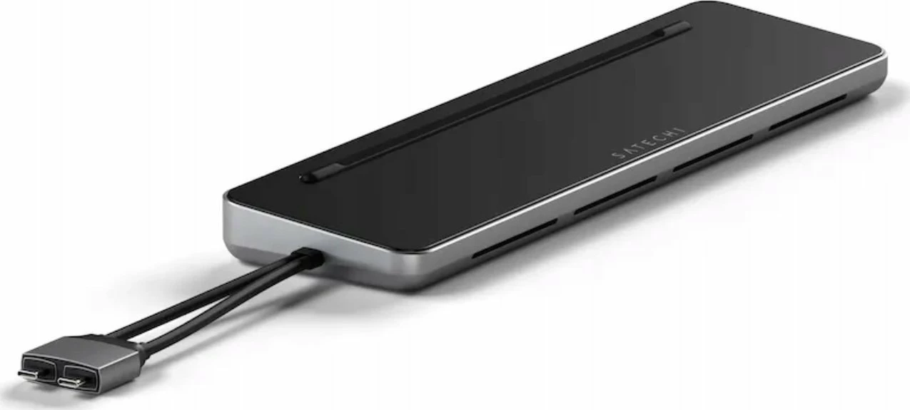 Stacion docking/stand Satechi Dual Dock Stand ST-DDSM, 2x HDMI + DisplayPort, Gigabit Ethernet, slot M.2 NVMe/SATA SSD, PD 75W, zi/argjendtë