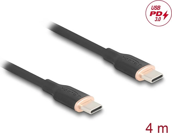 Kabllo USB-C DeLOCK 81240, USB-C në USB-C, 4 m, USB 2.0, PD 60 W, e zezë