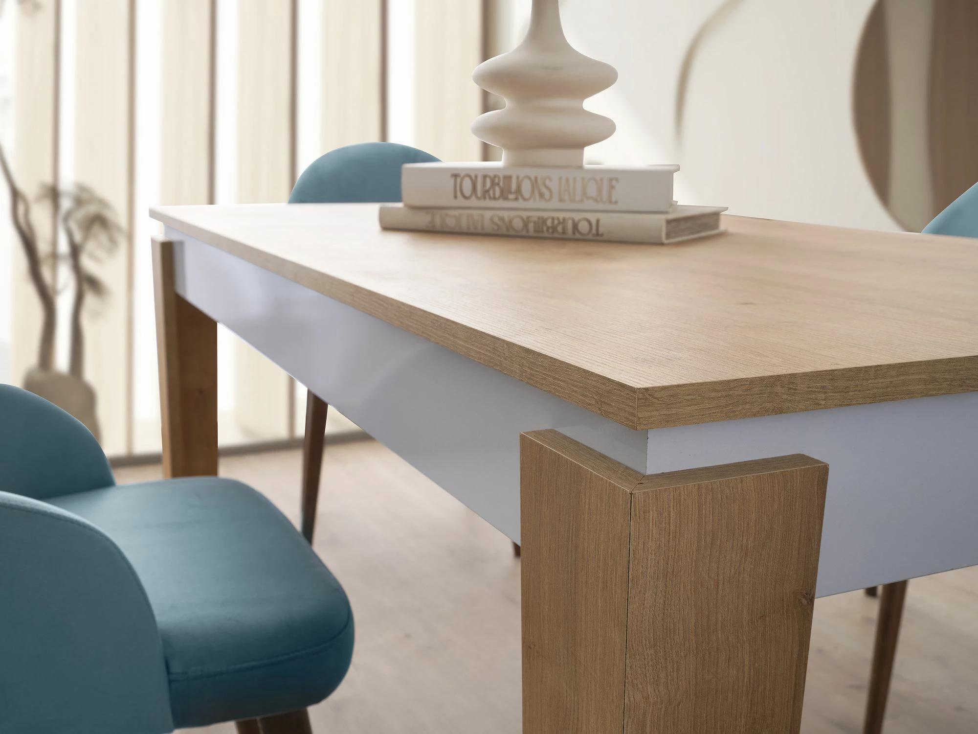 Tavolinë ngrënieje, ngjyrë lis dhe e bardhë, Skye Decor, Asos - 2971