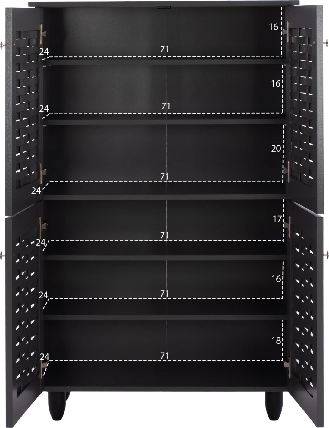 Kabinet këpucësh KABIRA, FH2210.10, 4 dyer, melaminë, ngjyrë gri e errët, 77x34x123H cm