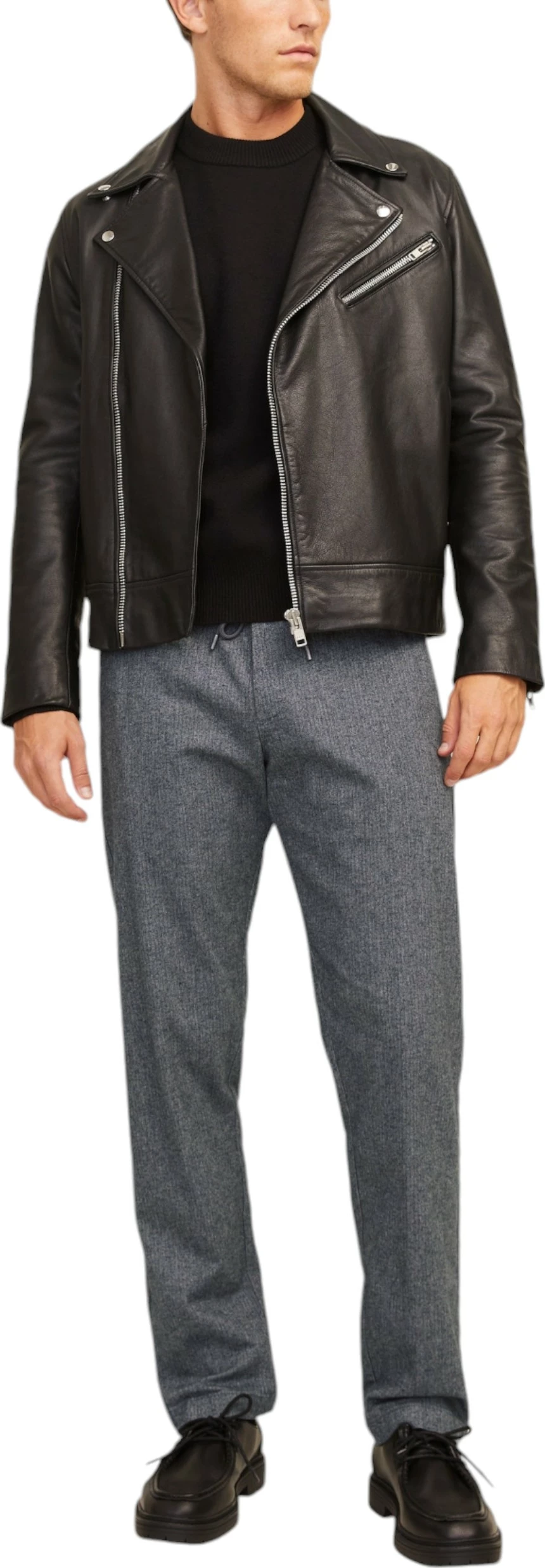 Pantallona për meshkuj Jack & Jones JPSTKANE JJHERRINGBONE 12259594, gri [Madhësia: M]