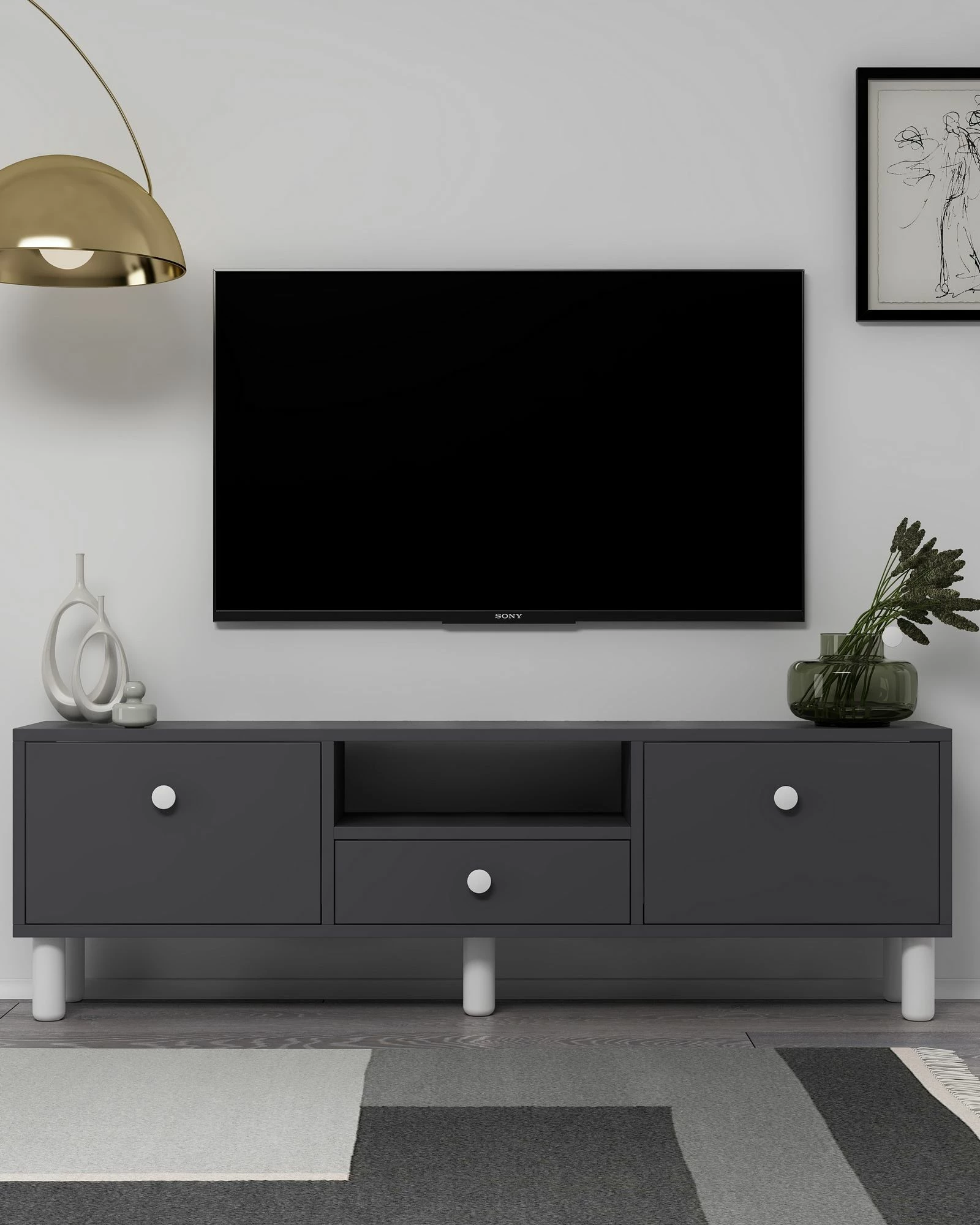 Komodë TV Skye Decor, anthracite, e bardhë, 1310-DROP-1