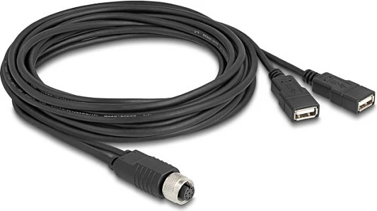 Kabllo DeLOCK 60651 M12 në 2x USB Type-A, 3 m, Female/Female, e zezë