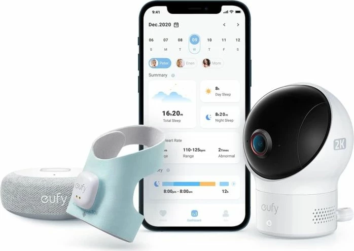 çorape smart monitorimi për bebe + kamerë 2K, Anker Eufy Security Baby S340 (E8340333), monitorim gjumi/ritëm zemre/oksigjen gjaku, njoftime, 0-18 muaj, bardh/mentë