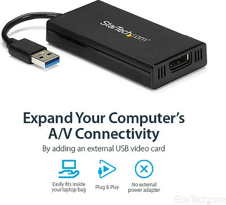 Adapter USB 3.0 në DisplayPort StarTech USB32DP4K, 4K 30Hz, DisplayLink, i zi