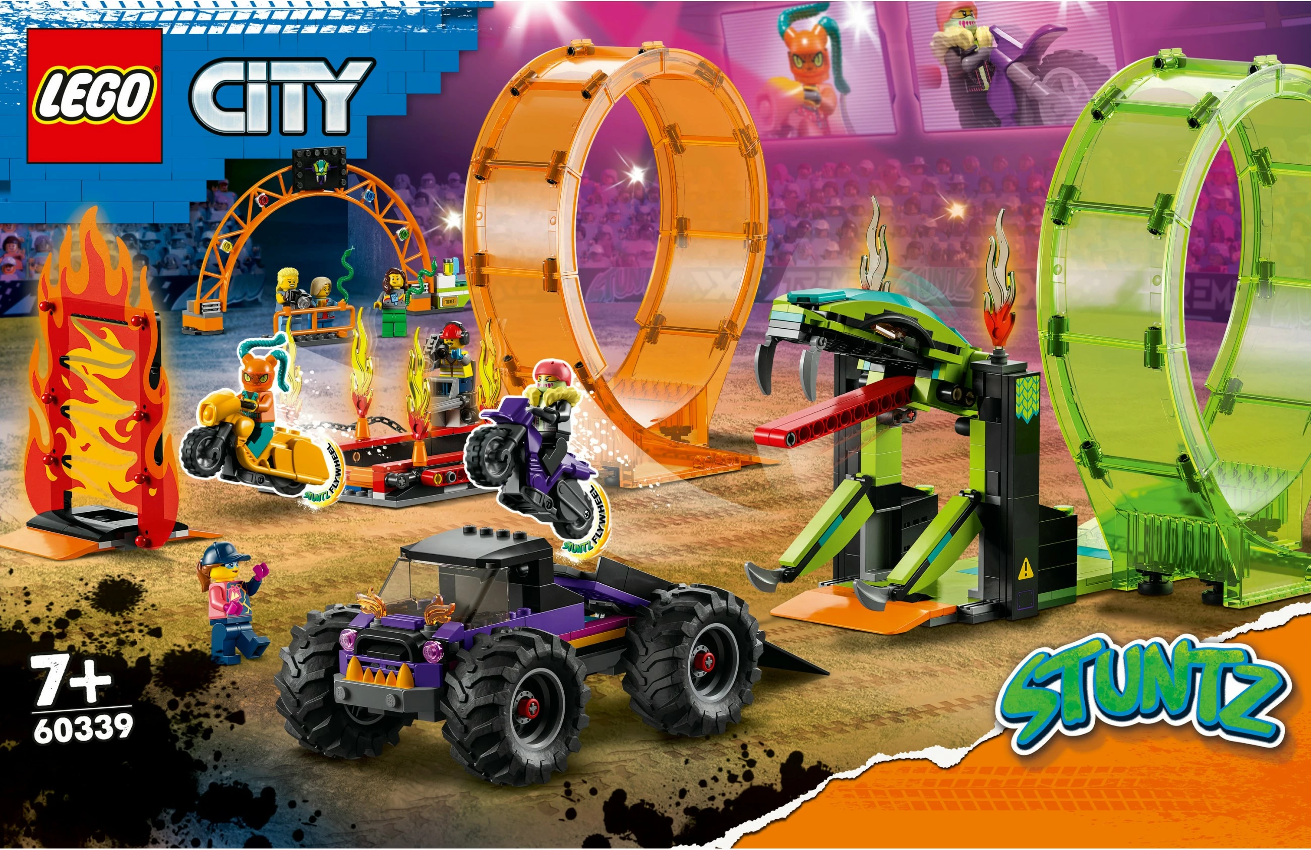 Set ndërtimi LEGO City Double Loop Stunt Arena, 598 pjesë, plastikë, shumëngjyrësh