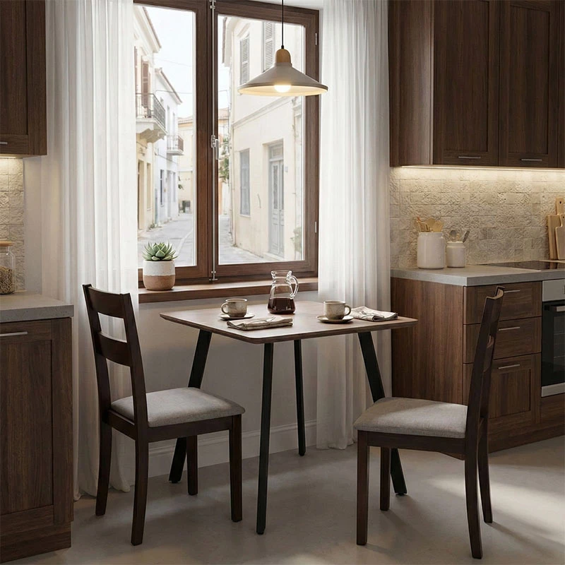 Tavolinë katrore Squaro, ngjyrë arre, këmbë metalike të zeza, 80x80x75cm