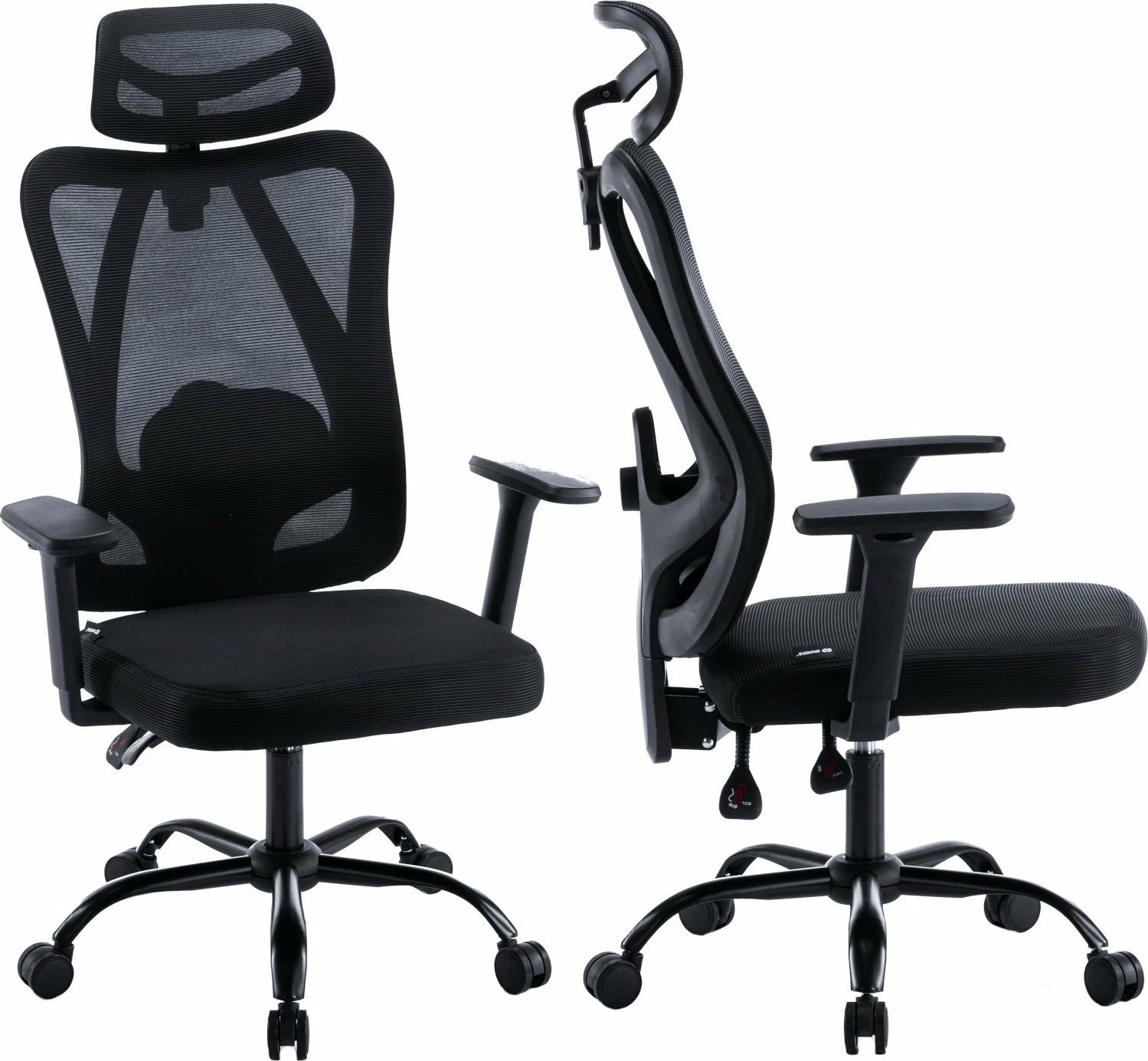 Karrige zyre ergonomike Mozos ERGO-X, 3D mbështetëse krahu, rregullim lartësie 43-53 cm, 120 kg, e zezë