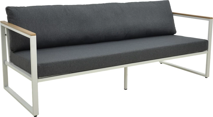 Divan treshe Aurelio, metalik, ngjyrë e bardhë, jastëkë antracit, 192x74x63cm