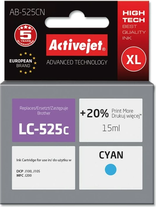 Ngjyrë zëvendësuese Activejet AB-525CN për printer Brother, 15ml, e kaltër