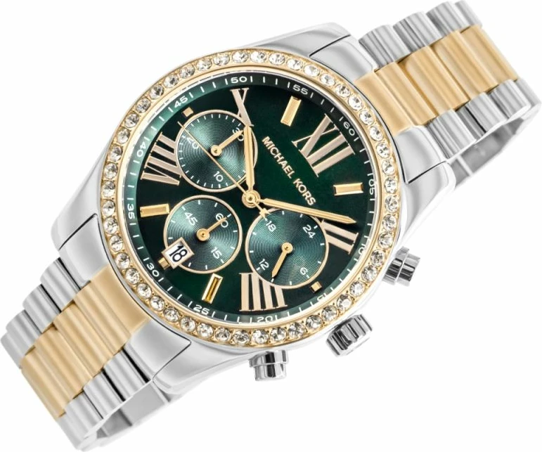 Orë dore për femra Michael Kors, argjendtë-ari me të gjelbërt