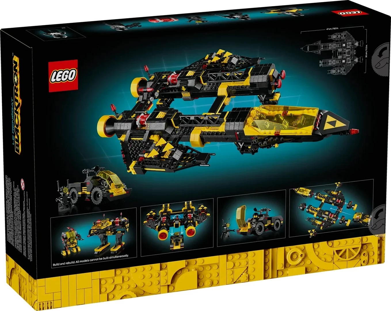 Set LEGO ICONS Blacktron Renegade 10355, 1151 pjesë, me 3 minifigura, për të rritur, zi/verdhe