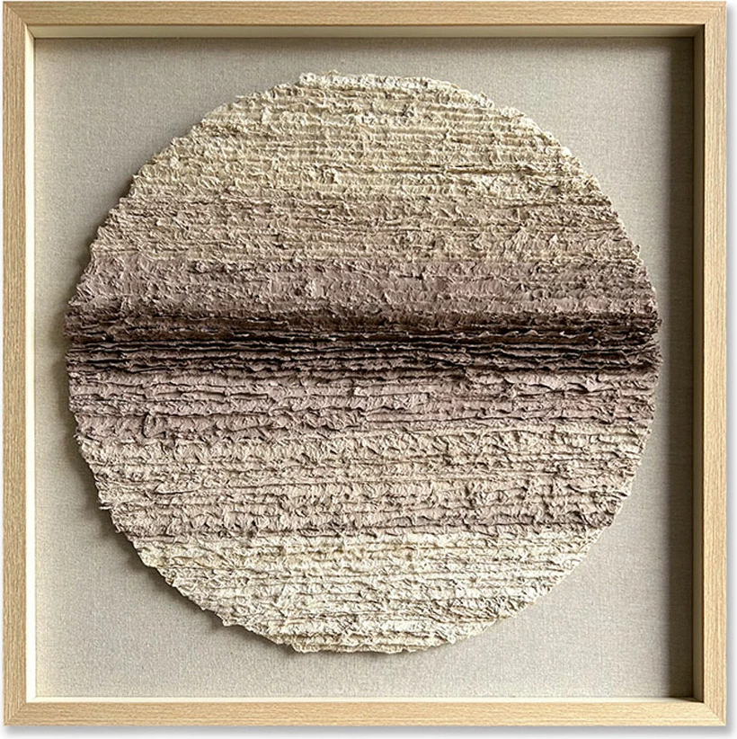 Pikturë dekorative rrumbullake Earthscape, letër, xham, 80x80x4 cm, bezhë-kafe-natyrale