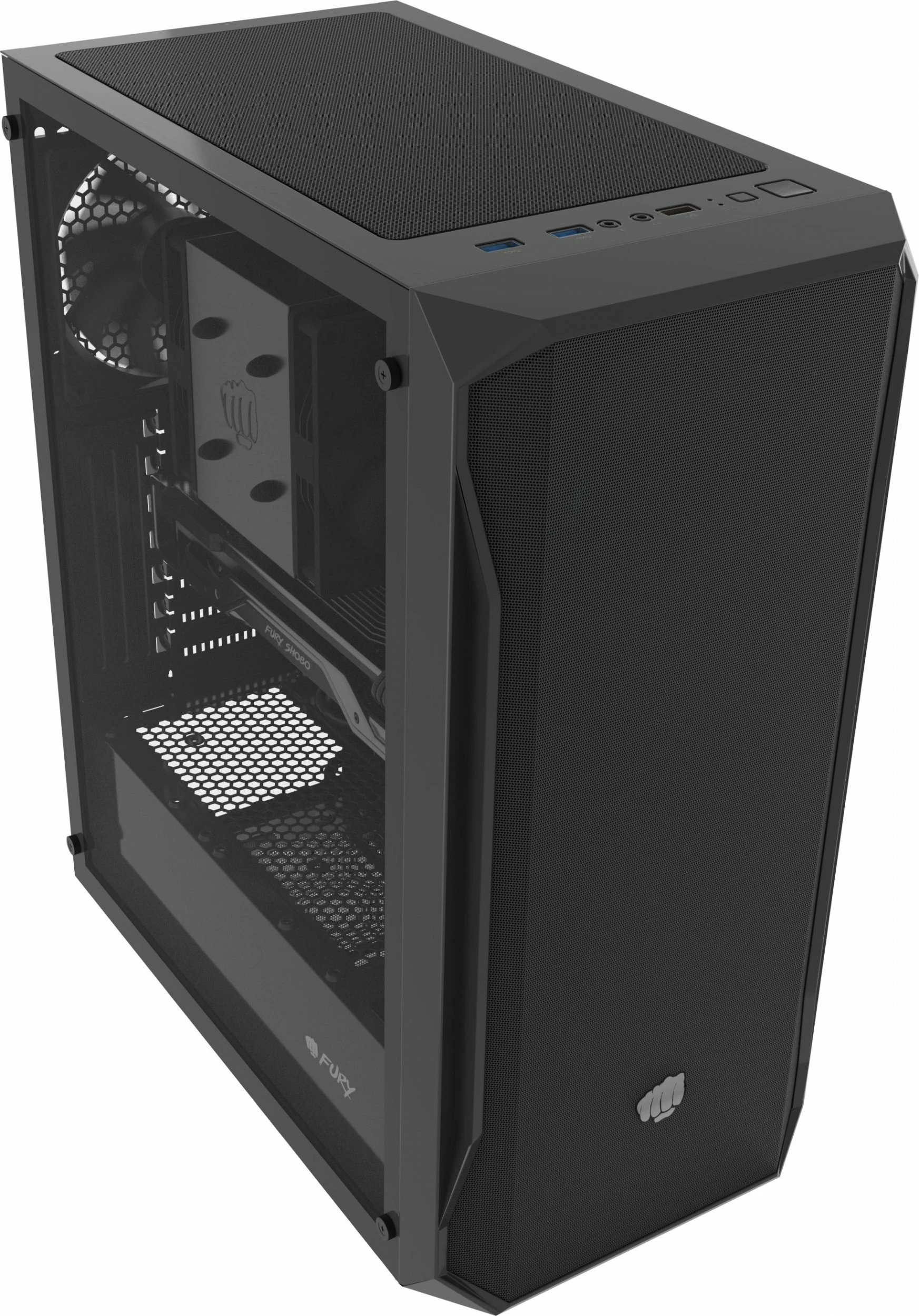 Kasë Fury Shobo SH4F (NFO-2152) Midi Tower ATX/mATX/Mini-ITX, 4x120mm PWM, tempered glass, pa PSU, e zezë