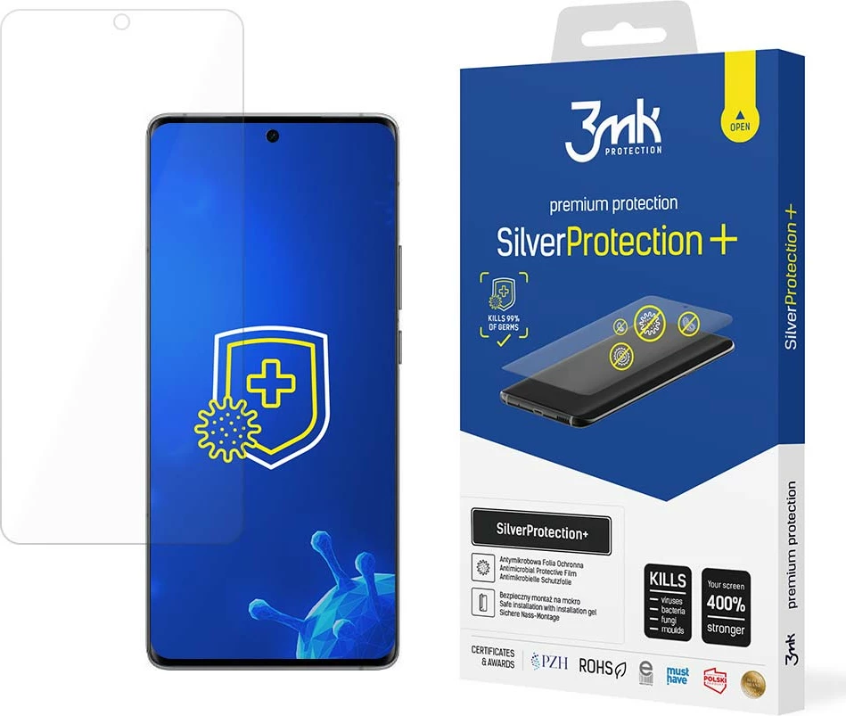 Folie mbrojtëse ekrani, 3mk Protection SilverProtection+, për Vivo X90 Pro, antibakteriale 99%, forcim 400%, vetërigjeneruese, montim i lagësht, transparente, set me xhel montimi