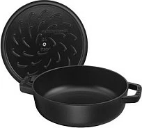 Tavë gize me kapak Staub Chistera 28 cm, e emaluar, për furrë/lavastovilje, e zezë