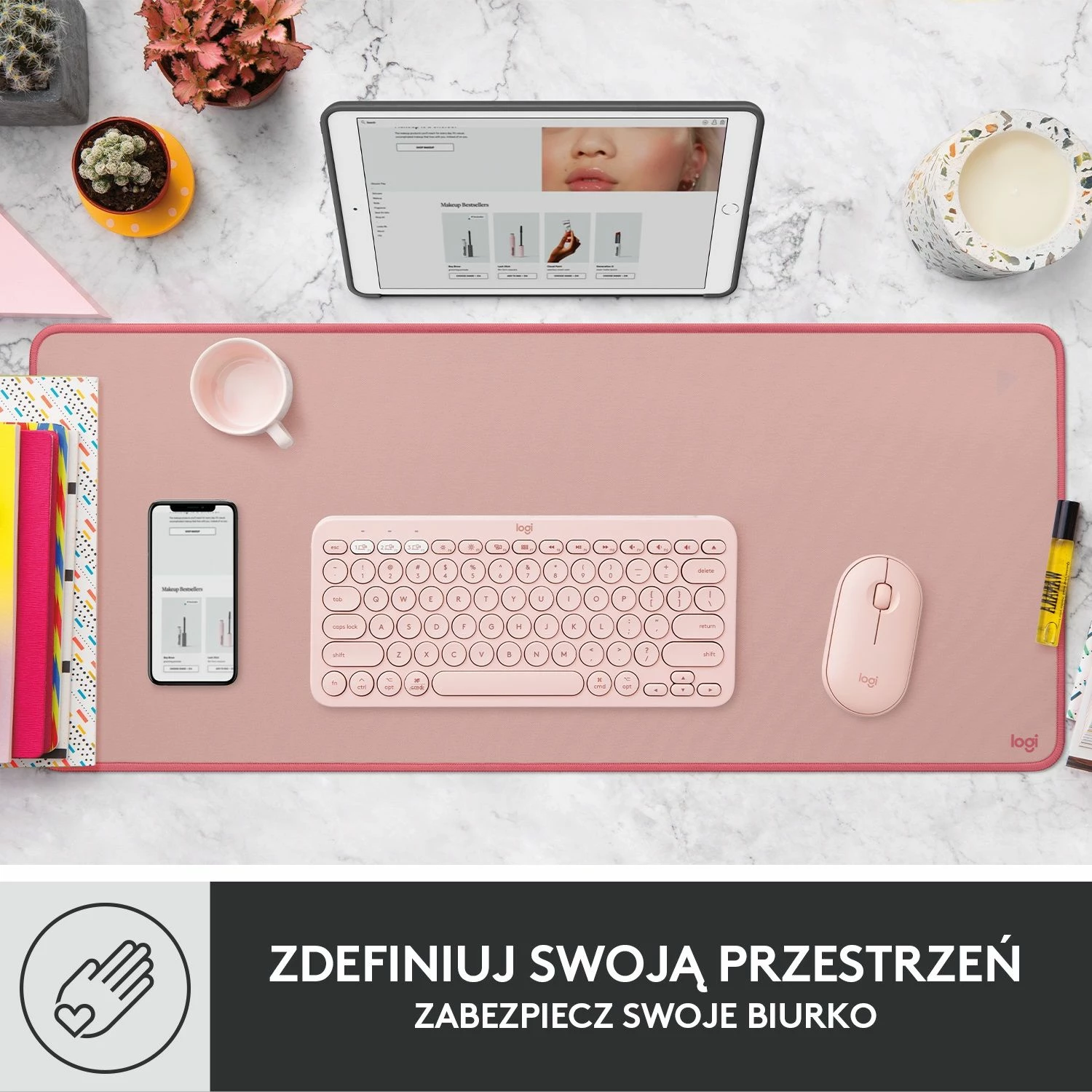 Mauspad Logitech Studio Desk Mat 956-000053 70x30cm, rozë e errët