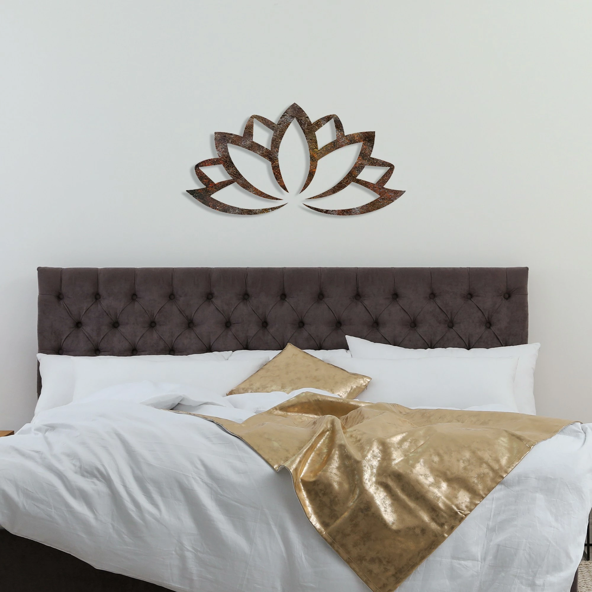 Aksesor dekorativ metalik për mur, lotus i ndryshkur, Wallity