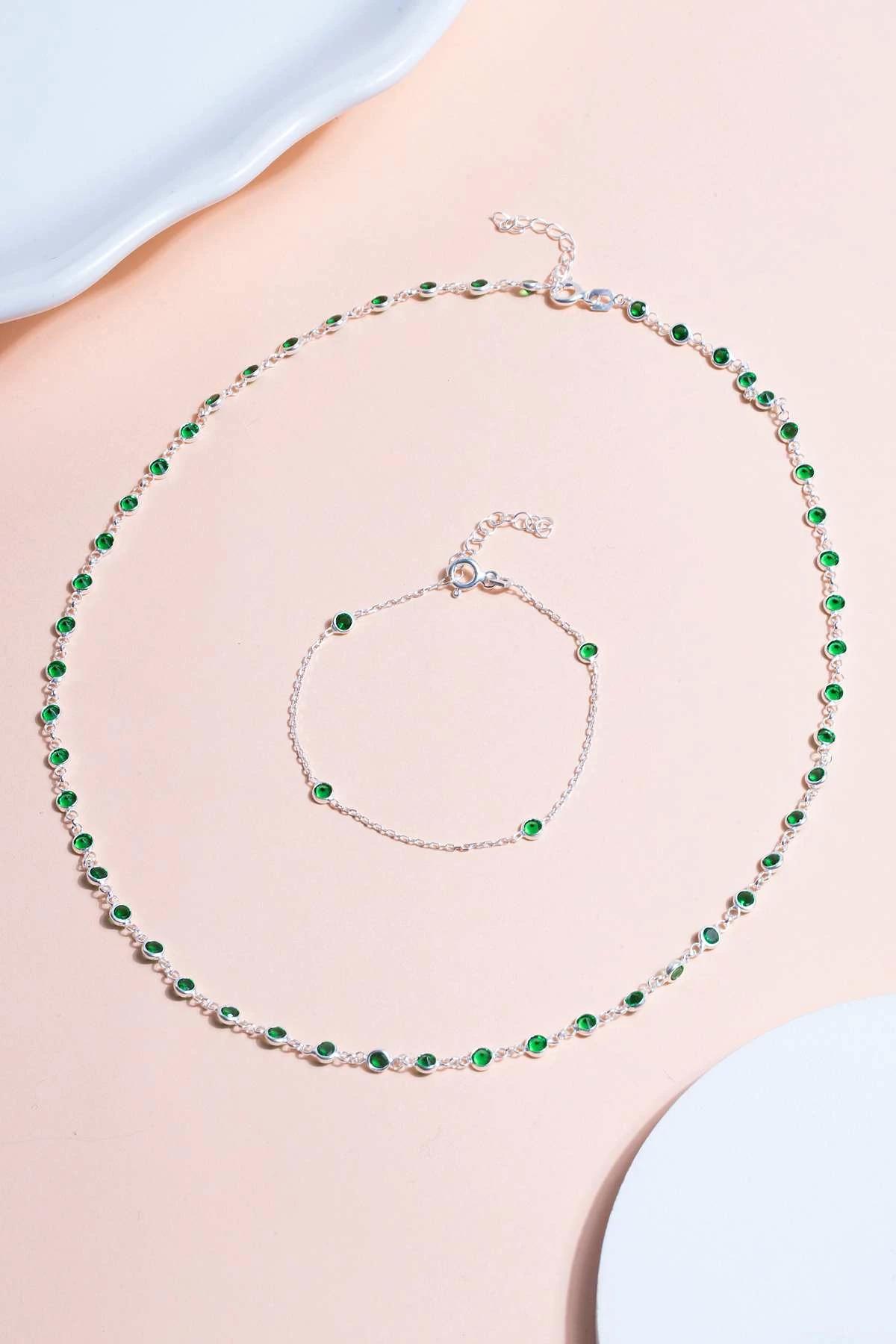 Set varëse e vathë argjendi, ngjyrë e gjelbër, Jumeon, TFNY65230