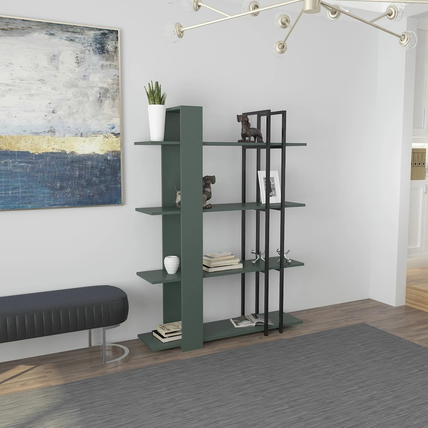 Raft librash Skye Decor, ngjyrë e gjelbër dhe e zezë