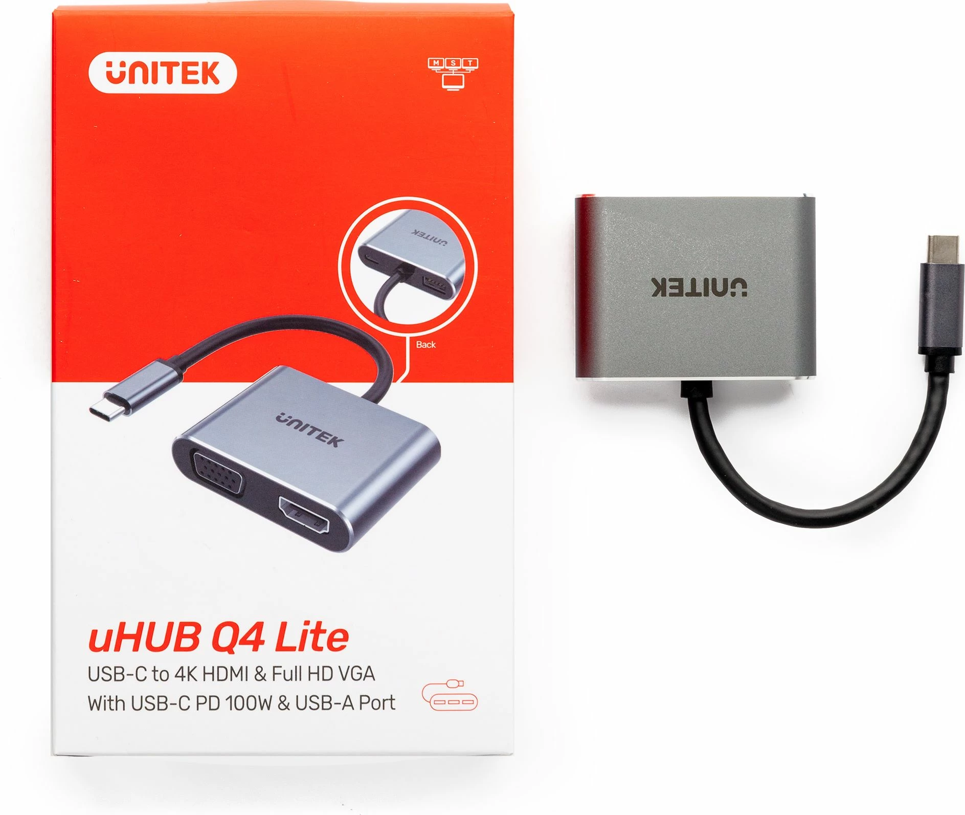 Hub USB-C Unitek Q4 Lite D1049A, HDMI 4K@60Hz, VGA, USB-A, USB-C PD 100W, argjend