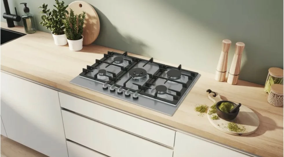 Sobë me gaz Bosch PCQ7A5I90, 75 cm, inox, 5 zona