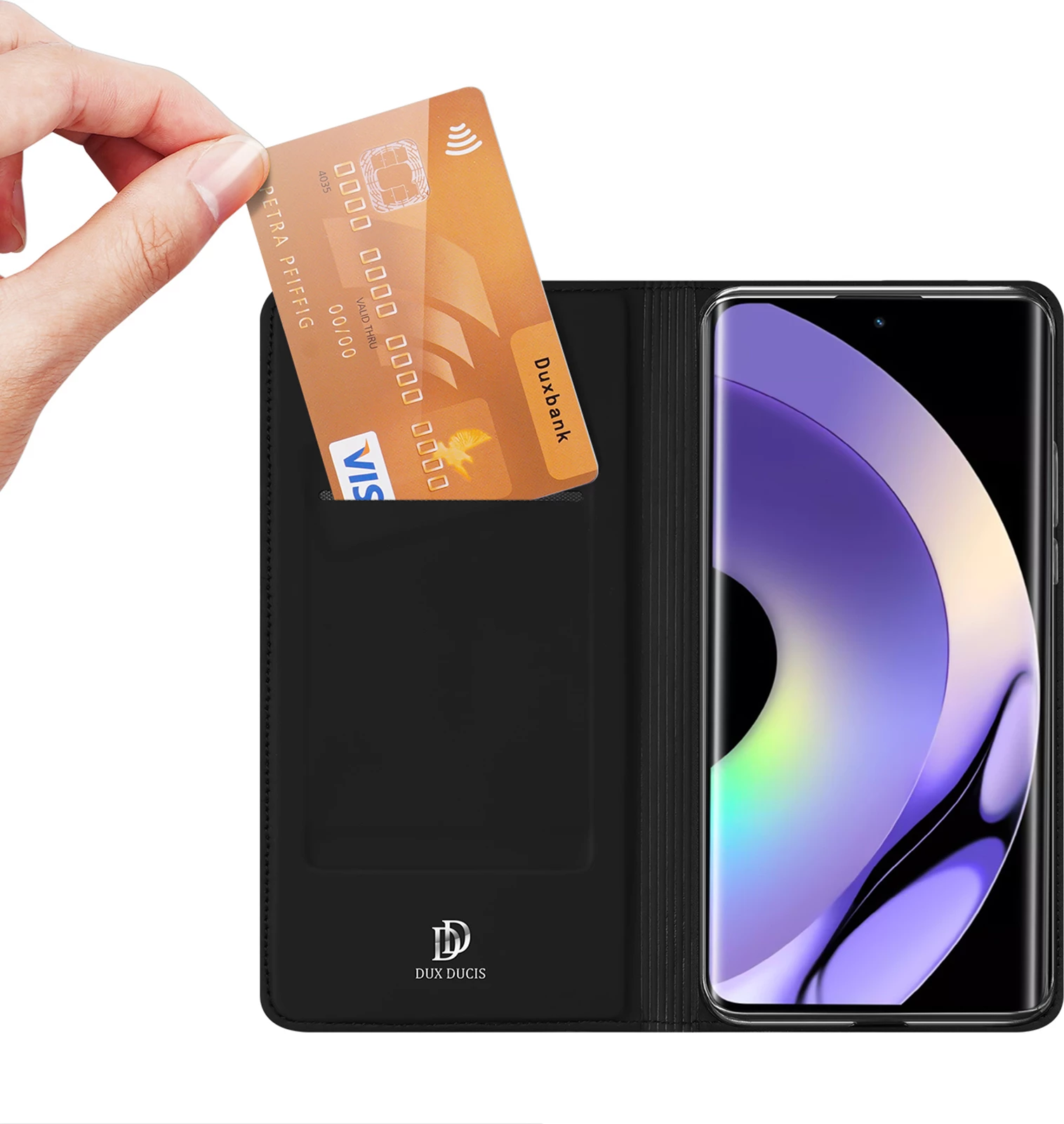 Mbështjellës Dux Ducis Skin Pro për Realme 10 Pro+, me kapak, xhep kartele, funksion stand, e zezë