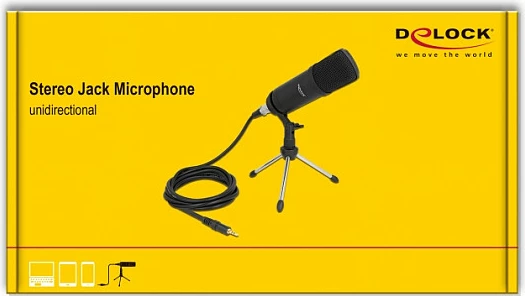 Mikrofon podcastimi DeLOCK Professional, XLR/3.5mm, me tripod tavoline, 2.5 m, i zi