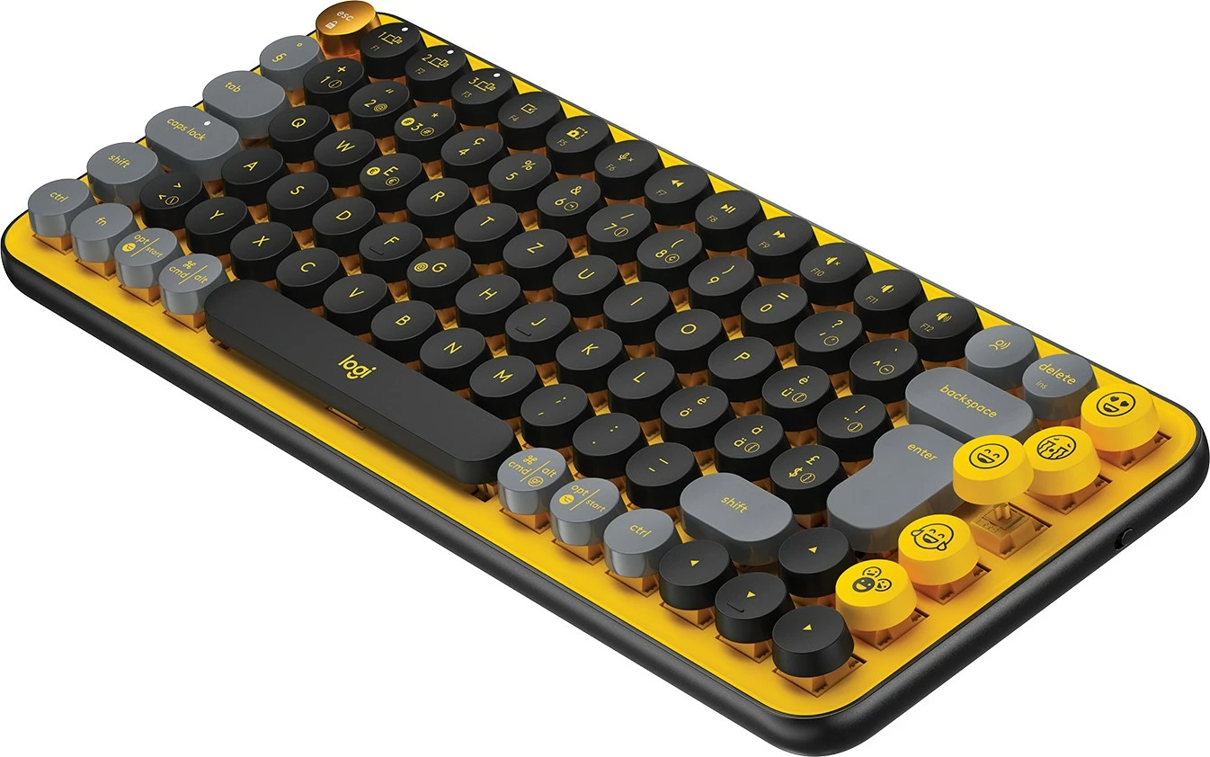 Tastierë mekanike mini Logitech POP Keys, wireless, Bluetooth + RF, QWERTZ, e zezë/gri/e verdhë