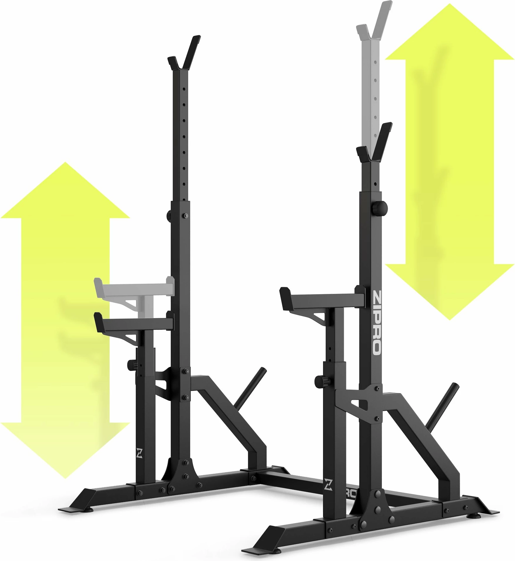 Rack për shtangë Zipro LIFT, i rregullueshëm me safety dhe mbajtëse për disqe, 320 kg, i zi