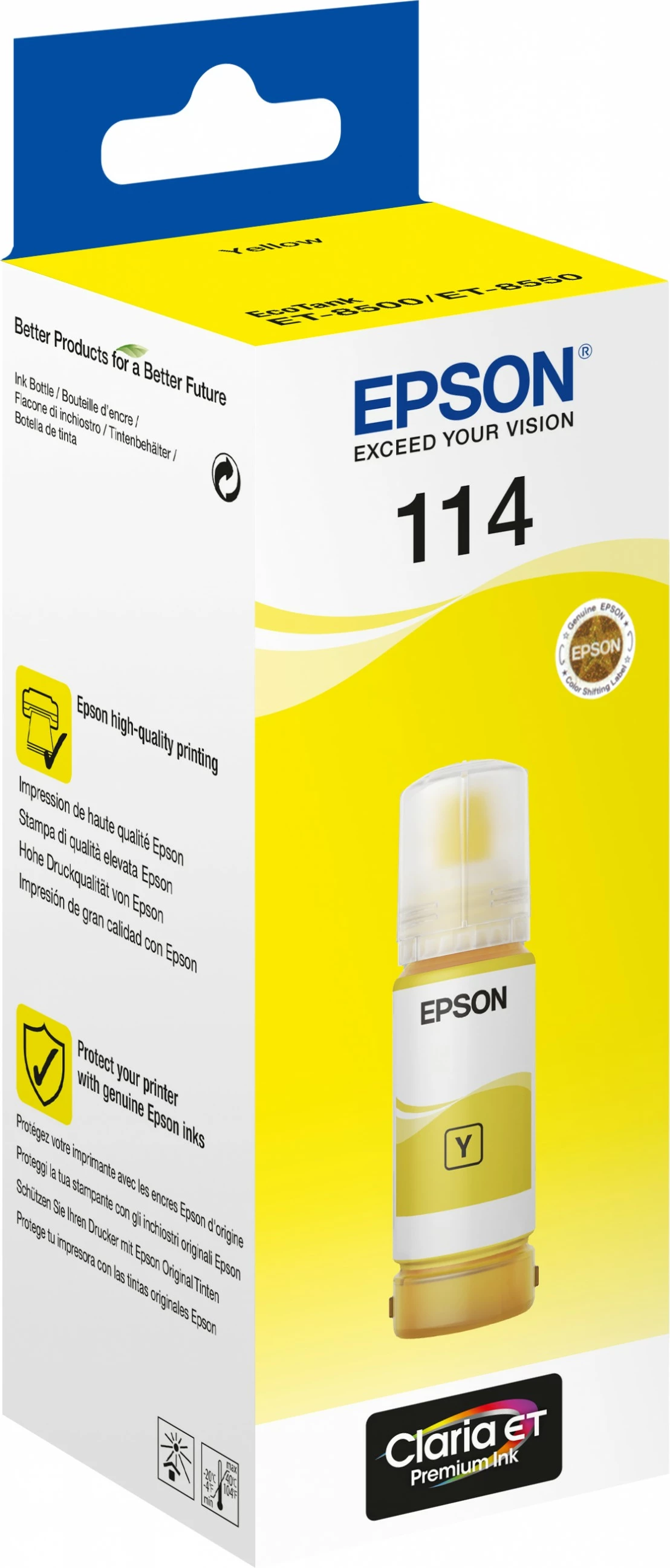 Bojë origjinale Epson 114, EcoTank ET-8550 ET-8500, 70 ml, e verdhë
