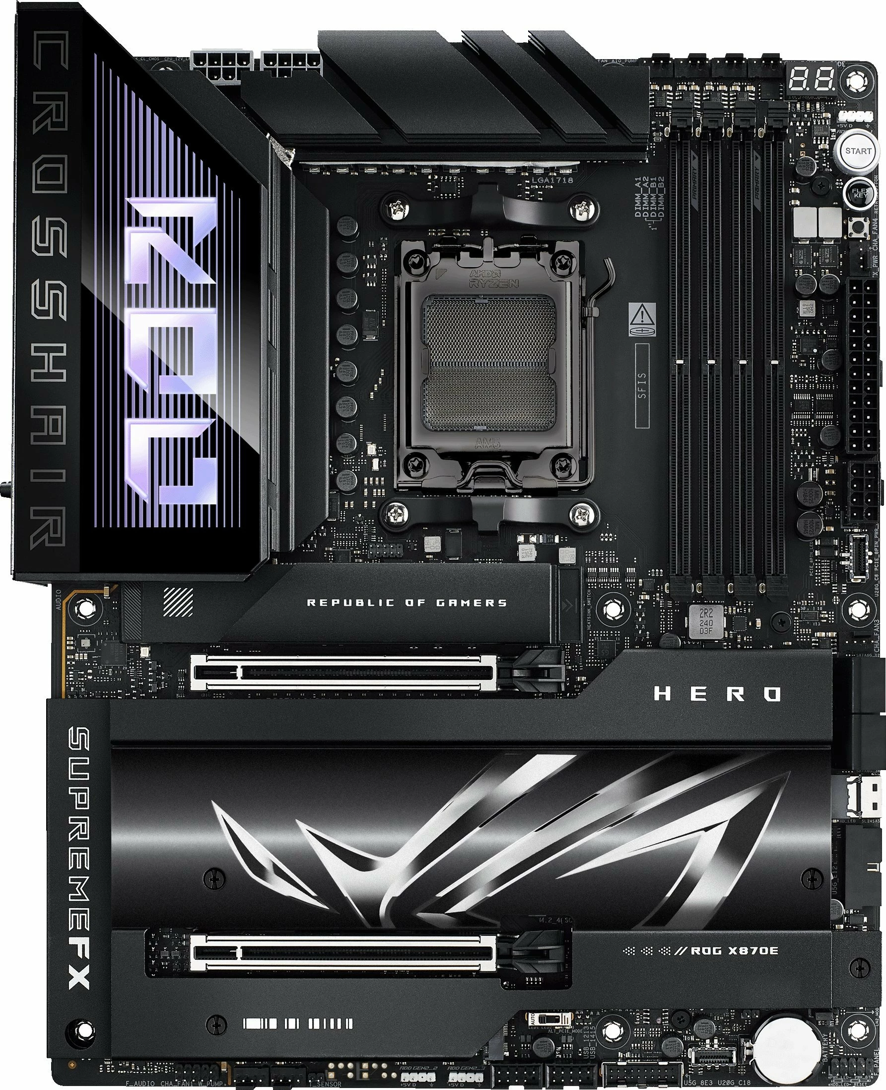 Pllakë amë Asus ROG Crosshair X870E Hero ATX, AM5, DDR5 deri 256GB, Wi‑Fi 7