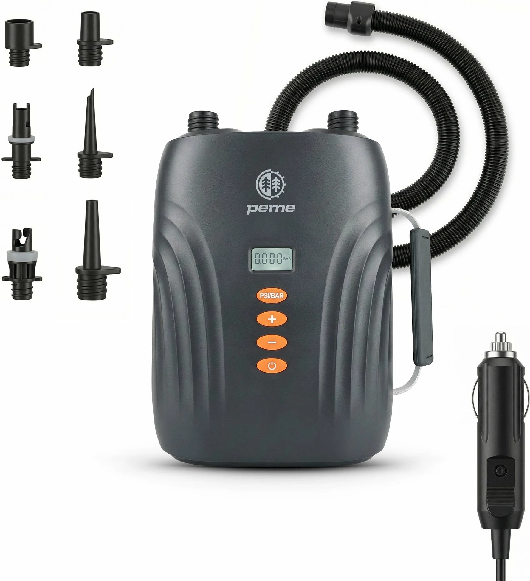 Pompë elektrike Peme Hydro 12V DC për SUP pa bateri, 20 PSI, set 6 grykë, gri