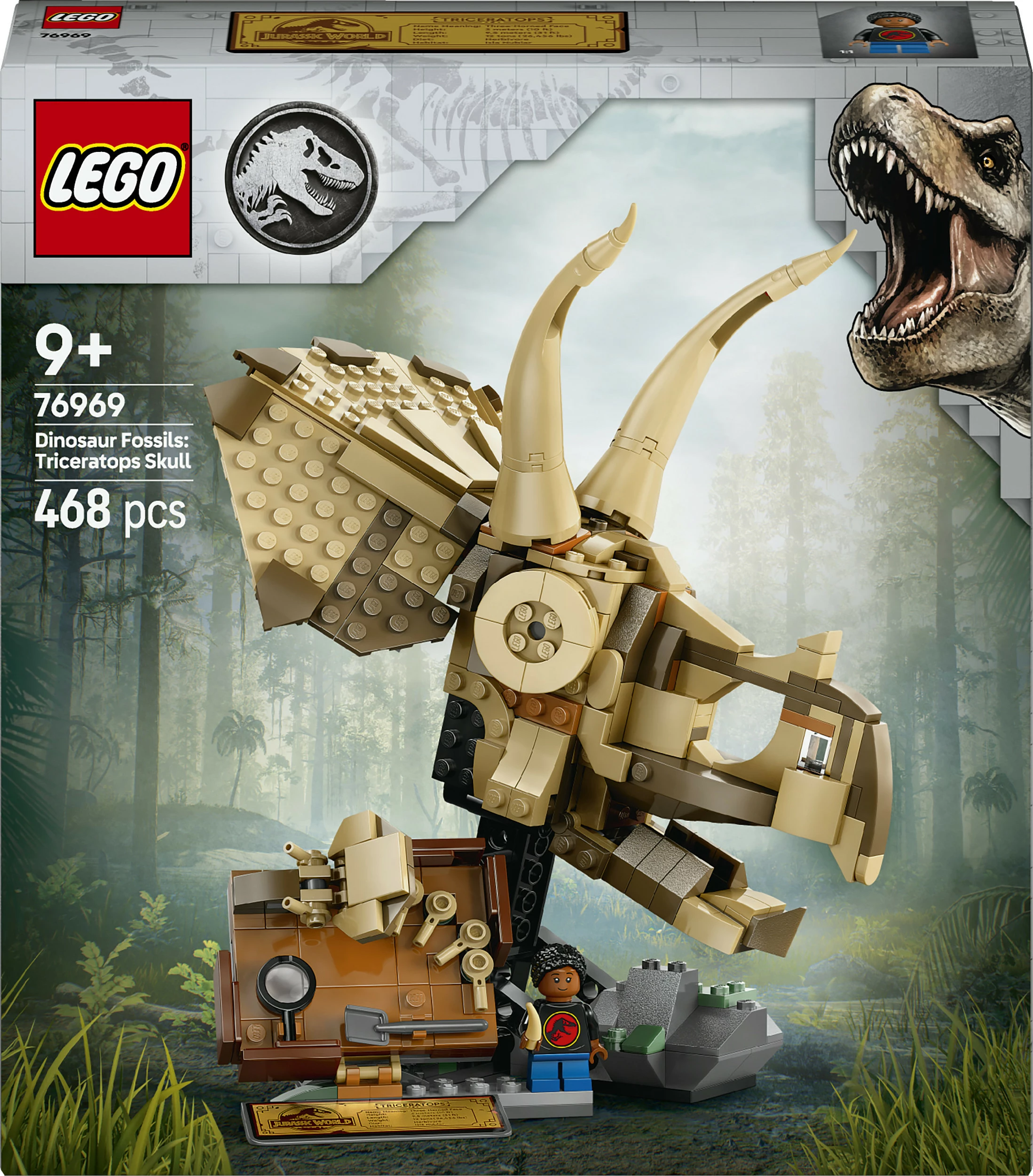 Set ndërtimi LEGO Jurassic World 76969, fosili i Triceratopsit, 468 pjesë, multikolor