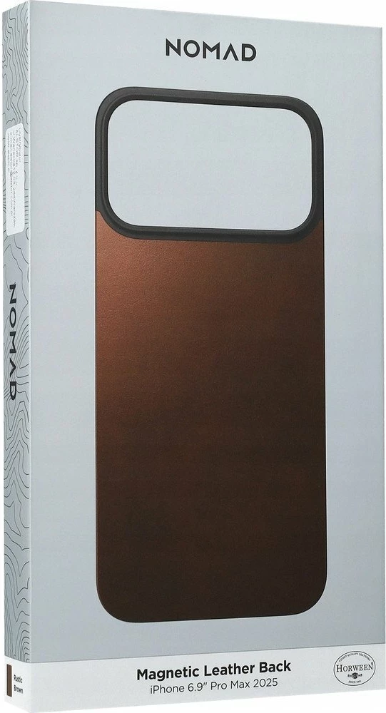 Mbështjellës magnetik prej lëkure Nomad Magnetic Leather Back për iPhone 17 Pro Max, kompatibil me MagSafe, lëkurë Horween, kafe rustike