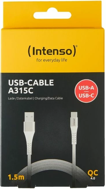 Kabl USB-A në USB-C INTENSO A315C, 1.5 m, 60W QC 3.0, 480 Mbps, e bardhë