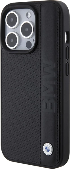 Mbështjellës BMW Leather Textured & Stripe për iPhone 15 Pro Max, i zi