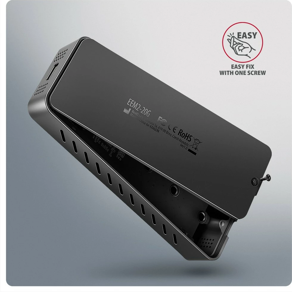 Kasë e jashtme AXAGON EEM2-20G për SSD M.2 NVMe, USB-C 3.2 Gen 2x2, 20Gbps, Alumini, E zezë