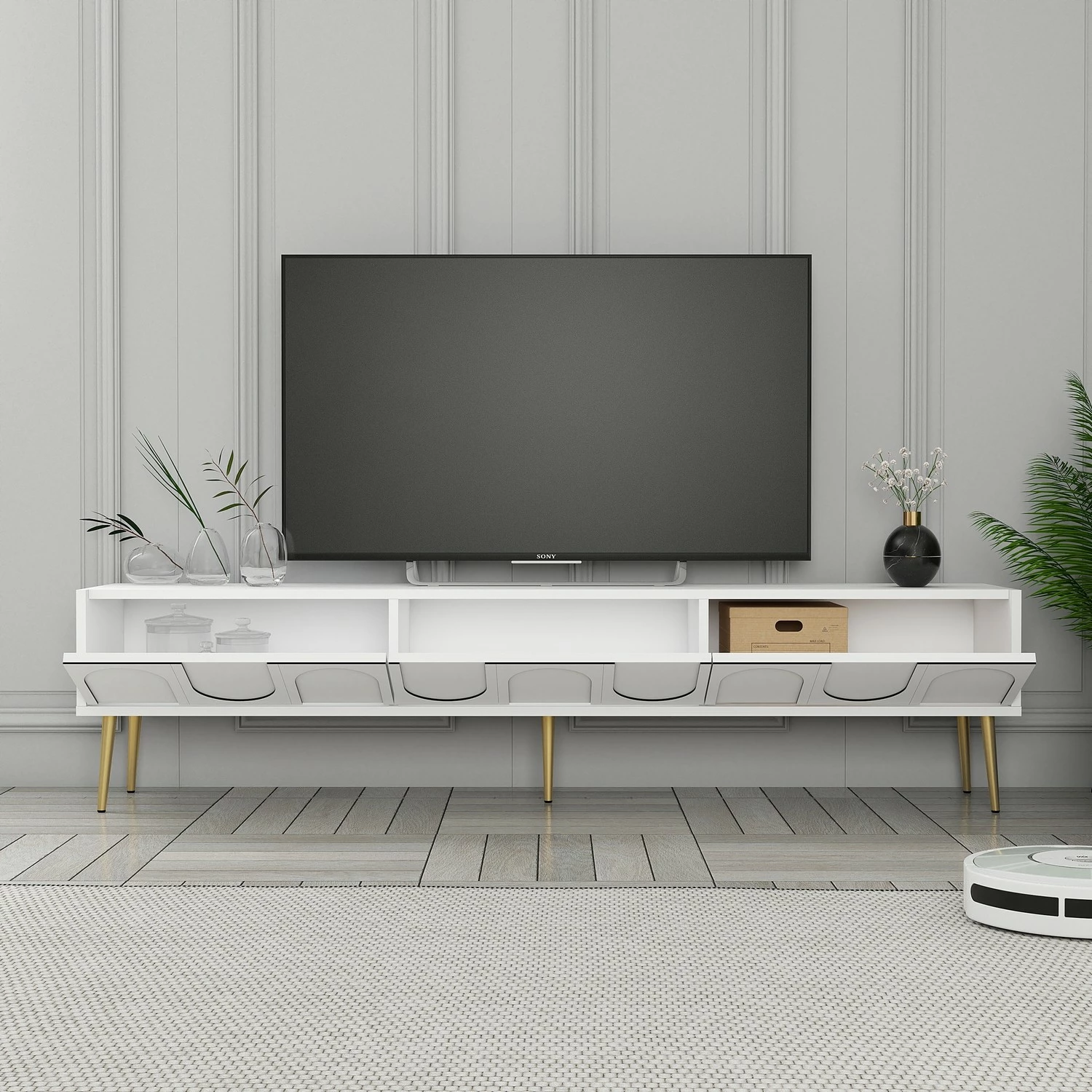 Komodë TV Hanah Home, Lyon 43, e bardhë, e artë