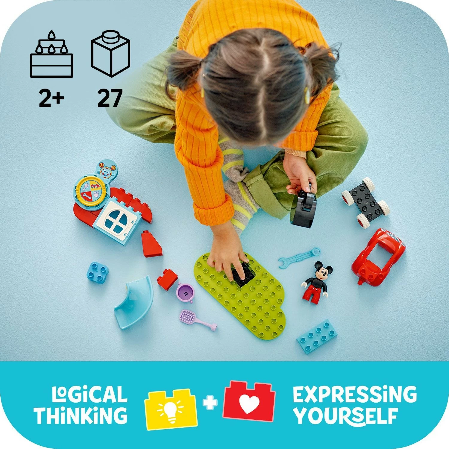 Set ndërtimi LEGO DUPLO Disney Mickey Mouse Clubhouse & makinë, 27 pjesë, shumëngjyrëshe