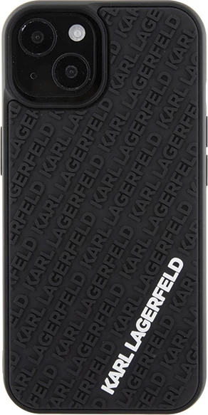 Mbështjellës Karl Lagerfeld 3D Rubber Multi Logo për iPhone 15, i zi